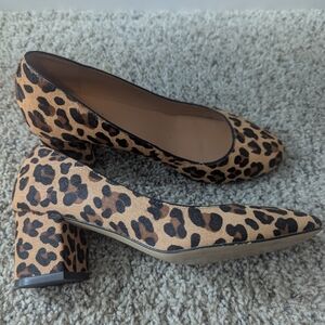 J Crew Calf Hair Leopard Print Block Heel Pumps